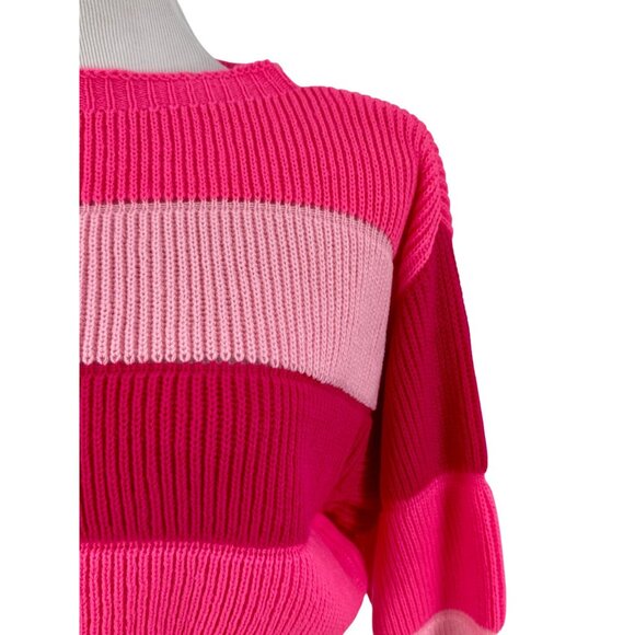 Barbiecore Cropped Hot Pink Ribbed Knit Sweater - Picture 3 of 11